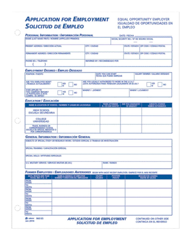 Adams Bilingual Employee Application, 8.5 x 11 Inches, White, 2-Pack (9661ES) - Image 2